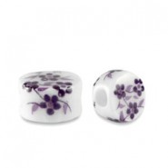 Keramik Perle Disc 8x5mm White-lotus purple